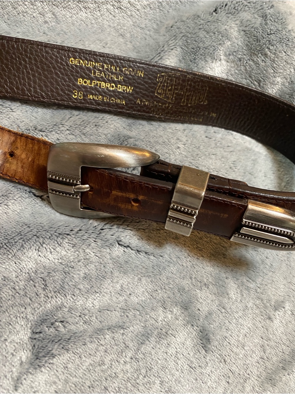 Men's Brown Leather Belt with Silver- A Alabama Buckle size 38